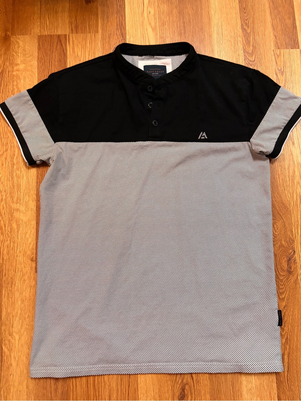 Marc Asher Men’s Black White Short Sleeve Collared Henley Golf Shirt Size Small